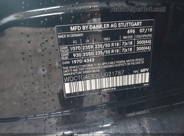 WDCTG4EB2LU021787 2020 MERCEDES-BENZ GLA 250 Black ძრავის განყოფილების ხედი