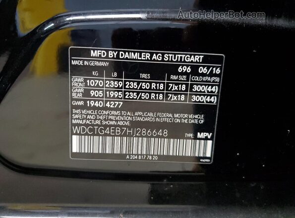 WDCTG4EB7HJ286648 2017 MERCEDES-BENZ GLA Black Панорамний вид салону 360°
