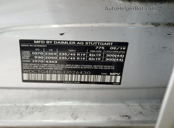 WDCTG4EB8LU026430 2020 MERCEDES-BENZ GLA Silver 360 interior view