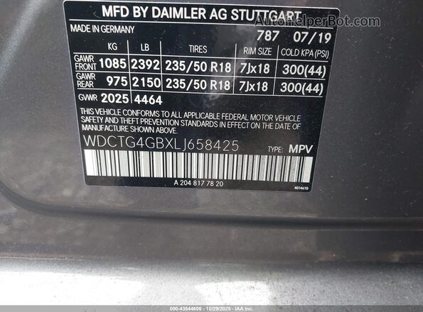 WDCTG4GBXLJ658425 2020 MERCEDES-BENZ GLA 250 Gray 