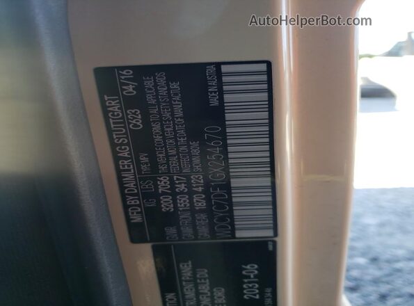 WDCYC7DF1GX254670 2016 MERCEDES-BENZ G-CLASS Beige Widok naklejki z numerem VIN