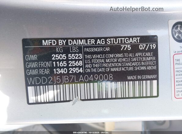 WDD2J5JB7LA049008 2020 MERCEDES-BENZ CLS-CLASS Silver Widok tylnych siedzeń