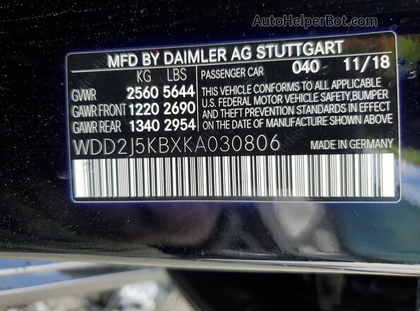WDD2J5KBXKA030806 2019 MERCEDES-BENZ CLS-CLASS Black Շարժիչի բաժամունքի տեսք