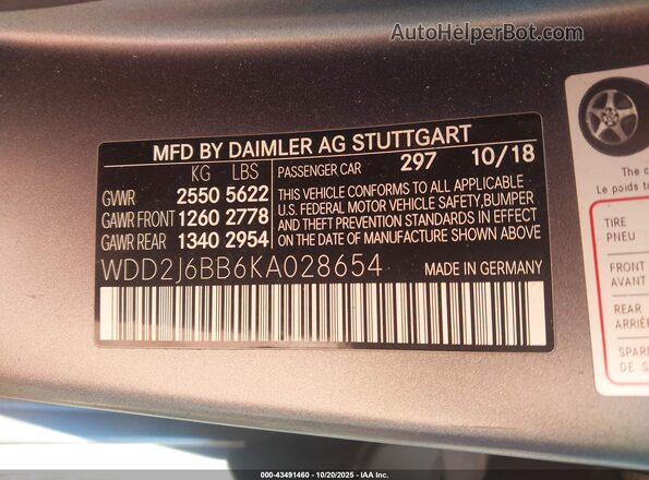 WDD2J6BB6KA028654 2019 MERCEDES-BENZ AMG CLS 53 Серый 