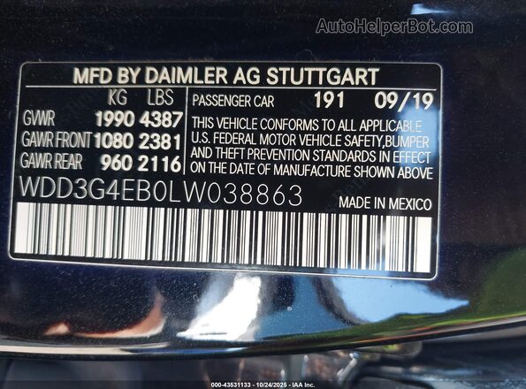 WDD3G4EB0LW038863 2020 MERCEDES-BENZ A 220 Black Շարժիչի բաժամունքի տեսք