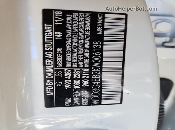 WDD3G4EB2KW006138 2019 MERCEDES-BENZ A White Engine compartment view