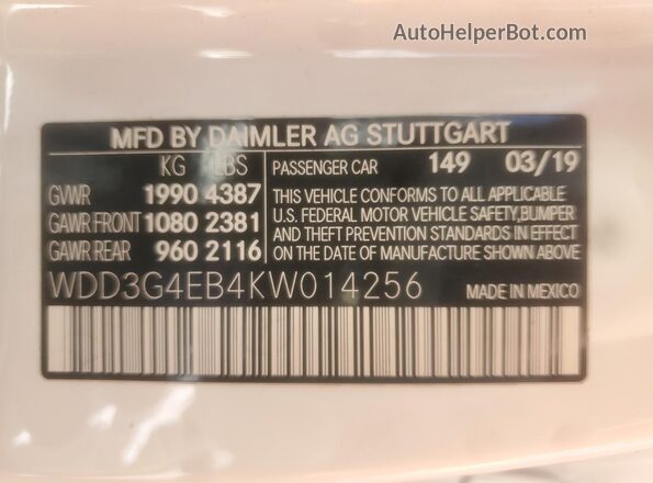 WDD3G4EB4KW014256 2019 MERCEDES-BENZ A White Engine compartment view