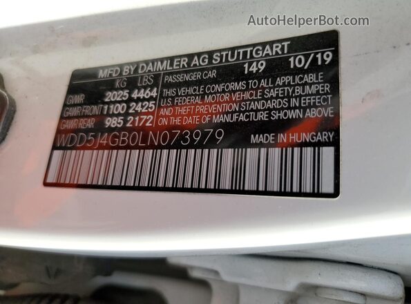 WDD5J4GB0LN073979 2020 MERCEDES-BENZ CLA-CLASS White Engine compartment view
