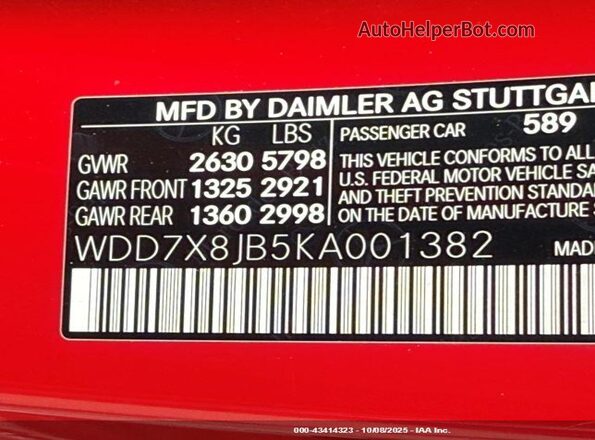 WDD7X8JB5KA001382 2019 MERCEDES-BENZ AMG GT 63 4-DOOR COUPE Red Widok komory silnika