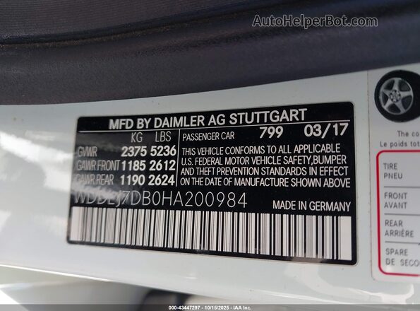 WDDLJ7DB0HA200984 2017 MERCEDES-BENZ CLS-CLASS White 