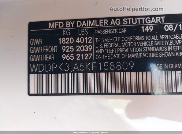 WDDPK3JA5KF158809 2019 MERCEDES-BENZ SLC 300 White 