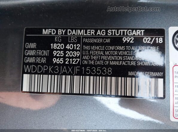 WDDPK3JAXJF153538 2018 MERCEDES-BENZ SLC 300 Gray 
