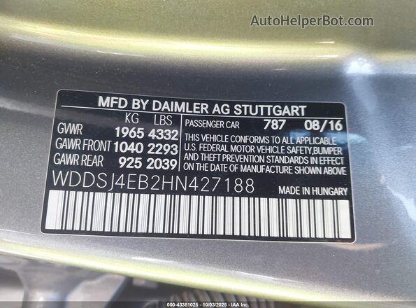 WDDSJ4EB2HN427188 2017 MERCEDES-BENZ CLA 250 Gray 