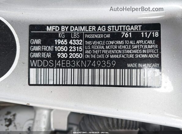 WDDSJ4EB3KN749359 2019 MERCEDES-BENZ CLA 250 Silver Engine compartment view