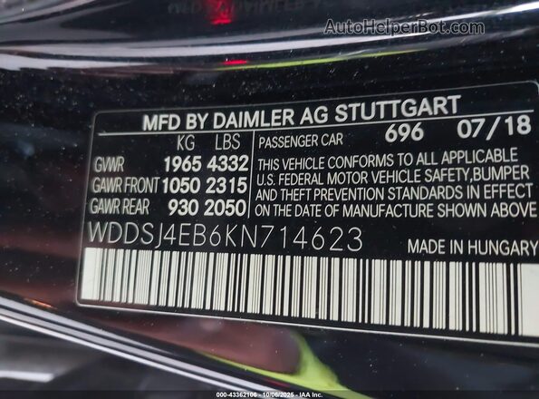 WDDSJ4EB6KN714623 2019 MERCEDES-BENZ CLA 250 Black Widok komory silnika