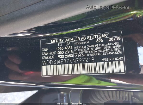 WDDSJ4EB7KN727218 2019 MERCEDES-BENZ CLA 250 Black ძრავის განყოფილების ხედი