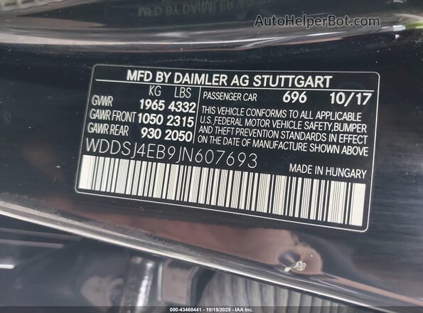 WDDSJ4EB9JN607693 2018 MERCEDES-BENZ CLA 250 Black 