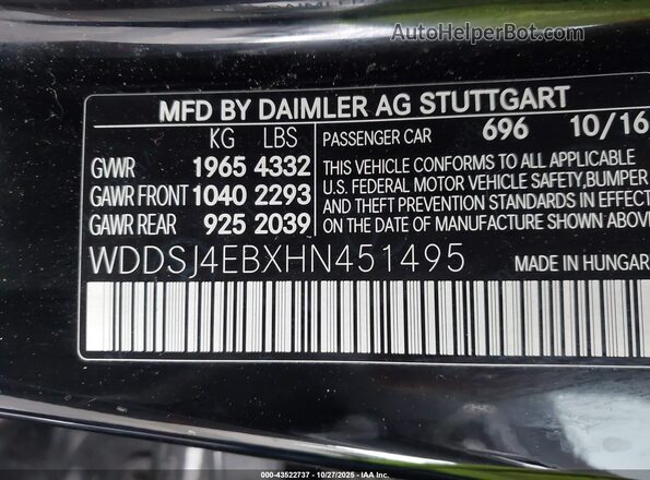 WDDSJ4EBXHN451495 2017 MERCEDES-BENZ CLA 250 Black Շարժիչի բաժամունքի տեսք