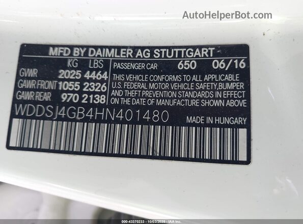 WDDSJ4GB4HN401480 2017 MERCEDES-BENZ CLA 250 White Вид підкапотного простору