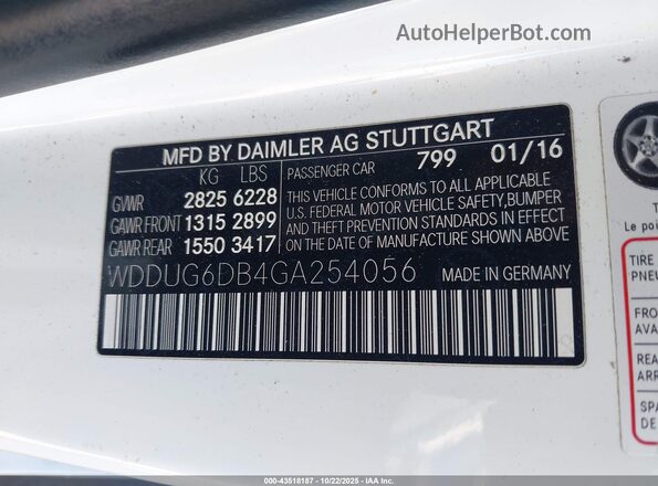 WDDUG6DB4GA254056 2016 MERCEDES-BENZ S 550 PLUG-IN HYBRID White 