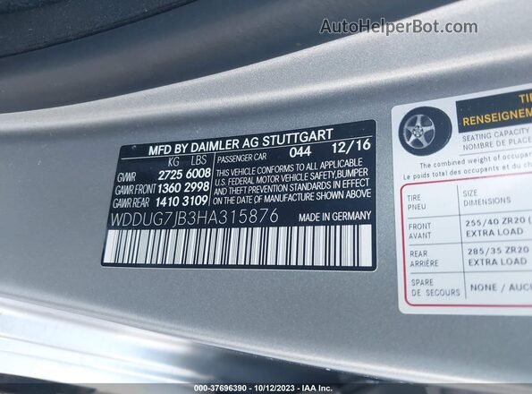 WDDUG7JB3HA315876 2017 MERCEDES-BENZ AMG S 63 Gray Vista del compartimento del motor