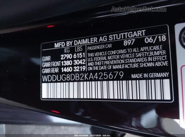 WDDUG8DB2KA425679 2019 MERCEDES-BENZ S-CLASS Purple ძრავის განყოფილების ხედი