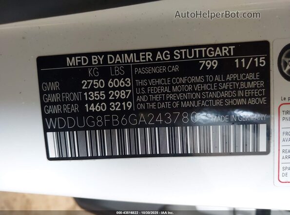 WDDUG8FB6GA243780 2016 MERCEDES-BENZ S-CLASS White Vista del compartimento del motor