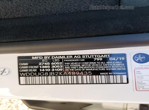 WDDUG8JB2KA489435 2019 MERCEDES-BENZ S White ძრავის განყოფილების ხედი