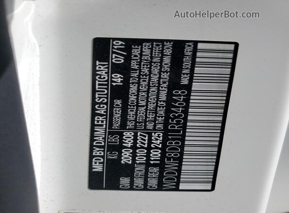WDDWF8DB1LR534648 2020 MERCEDES-BENZ C White VIN კოდის სტიკერის ხედი