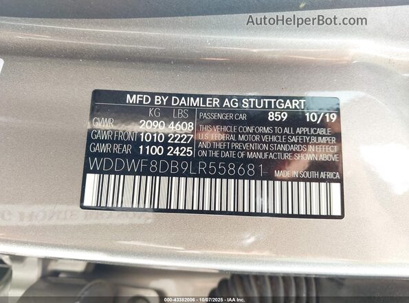 WDDWF8DB9LR558681 2020 MERCEDES-BENZ C-CLASS Tan ძრავის განყოფილების ხედი
