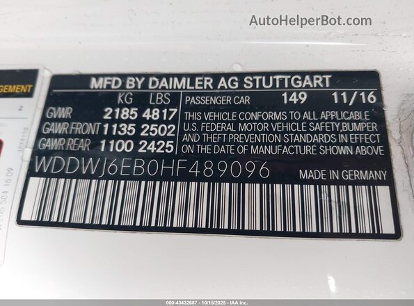 WDDWJ6EB0HF489096 2017 MERCEDES-BENZ AMG C 43 Белый Вид подкапотного пространства
