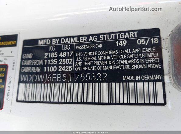 WDDWJ6EB5JF755332 2018 MERCEDES-BENZ AMG C 43 White Widok komory silnika