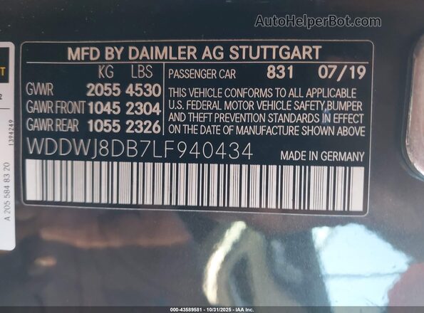 WDDWJ8DB7LF940434 2020 MERCEDES-BENZ C-CLASS Черный 