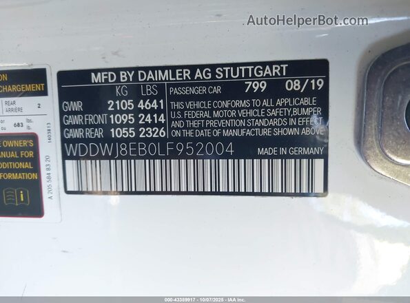 WDDWJ8EB0LF952004 2020 MERCEDES-BENZ C-CLASS Белый Вид подкапотного пространства