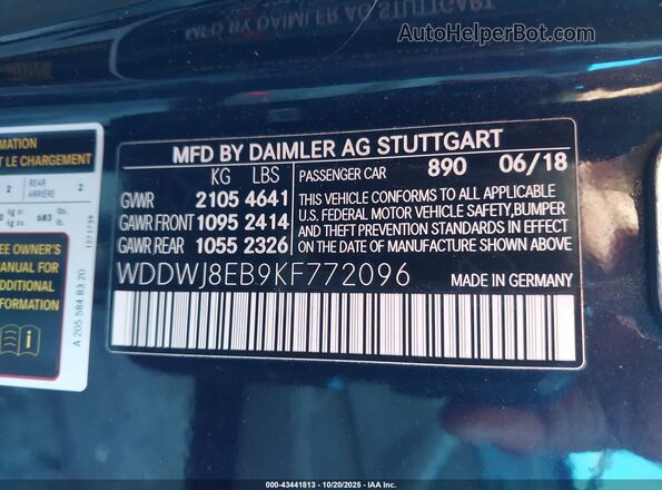 WDDWJ8EB9KF772096 2019 MERCEDES-BENZ C-CLASS Blue Engine compartment view