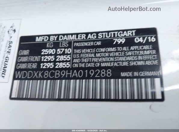WDDXK8CB9HA019288 2017 MERCEDES-BENZ S-CLASS White ძრავის განყოფილების ხედი