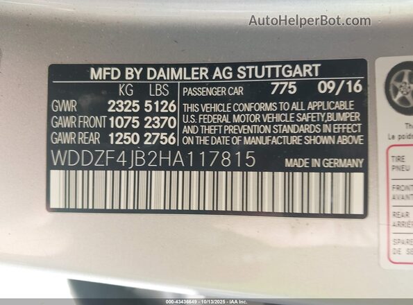 WDDZF4JB2HA117815 2017 MERCEDES-BENZ E-CLASS Silver 