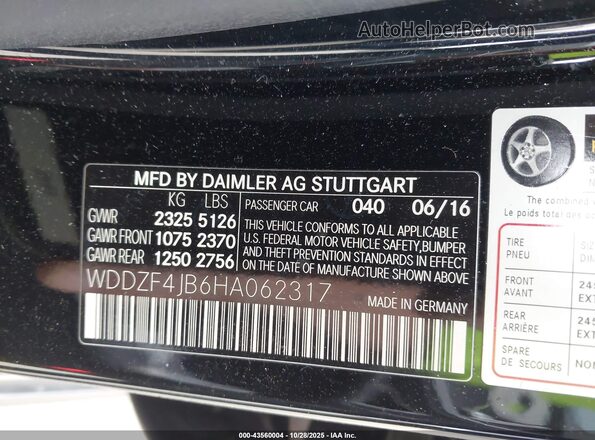 WDDZF4JB6HA062317 2017 MERCEDES-BENZ E-CLASS Черный 