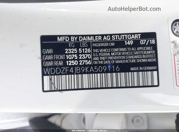 WDDZF4JB9KA509116 2019 MERCEDES-BENZ E-CLASS White ძრავის განყოფილების ხედი