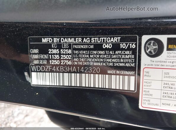 WDDZF4KB3HA142320 2017 MERCEDES-BENZ E-CLASS Black Շարժիչի բաժամունքի տեսք