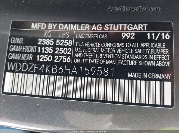 WDDZF4KB6HA159581 2017 MERCEDES-BENZ E-CLASS Gray Vista del compartimento del motor