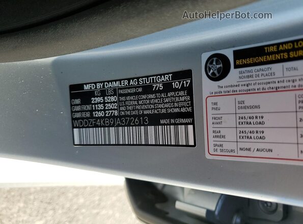 WDDZF4KB9JA372613 2018 MERCEDES-BENZ E Silver 
