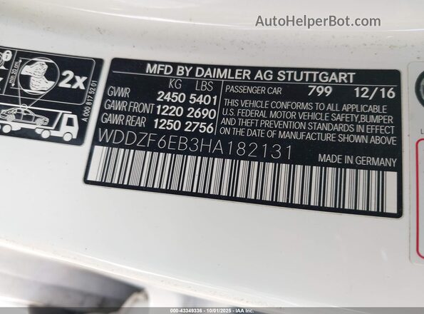 WDDZF6EB3HA182131 2017 MERCEDES-BENZ AMG E 43 White ძრავის განყოფილების ხედი