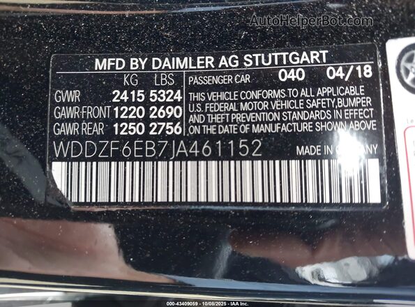 WDDZF6EB7JA461152 2018 MERCEDES-BENZ AMG E 43 Черный Вид подкапотного пространства