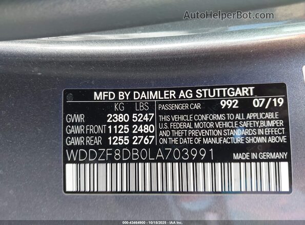 WDDZF8DB0LA703991 2020 MERCEDES-BENZ E-CLASS Gray Widok komory silnika