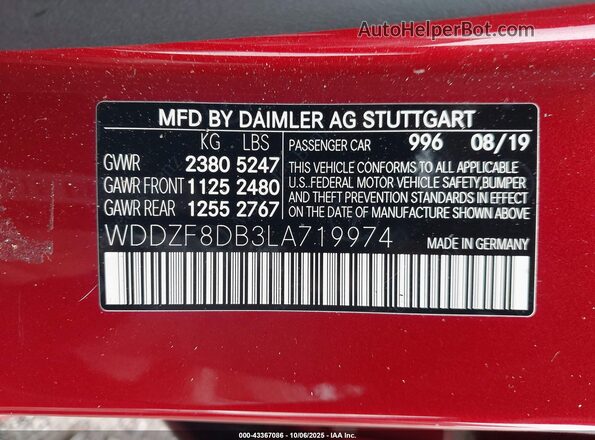 WDDZF8DB3LA719974 2020 MERCEDES-BENZ E-CLASS Red Vista del compartimento del motor