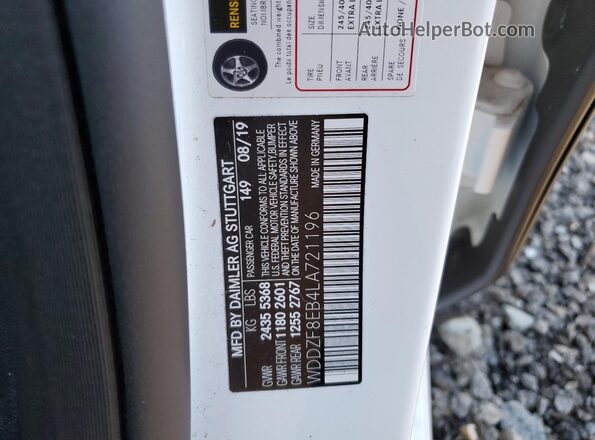 WDDZF8EB4LA721196 2020 MERCEDES-BENZ E White Вид підкапотного простору