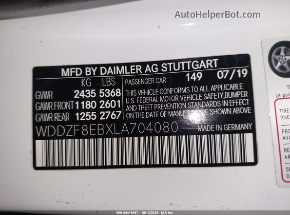 WDDZF8EBXLA704080 2020 MERCEDES-BENZ E-CLASS White Vista del compartimento del motor