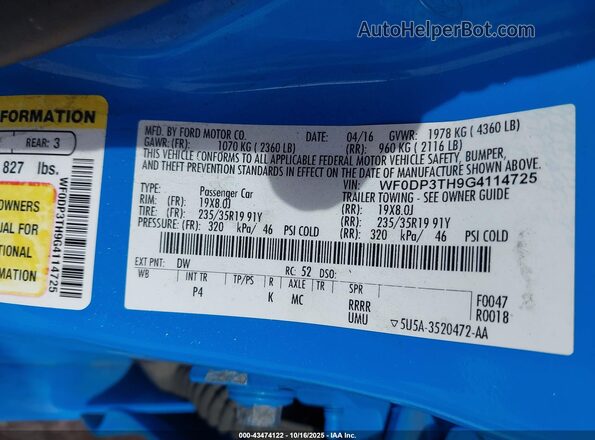 WF0DP3TH9G4114725 2016 FORD FOCUS RS Blue Vista del compartimento del motor