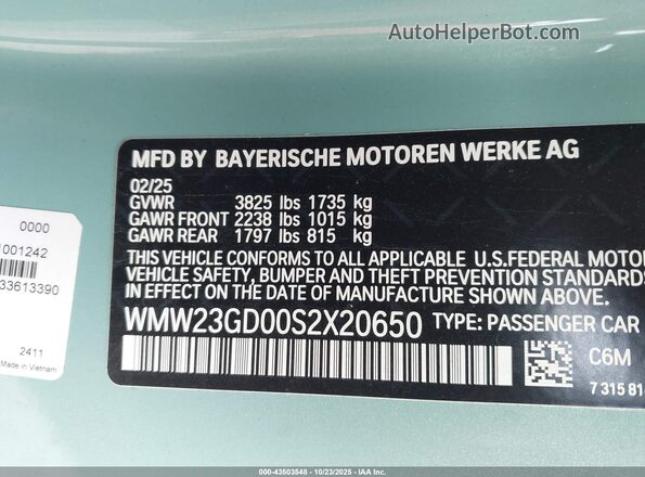 WMW23GD00S2X20650 2025 MINI HARDTOP Turquoise Вид підкапотного простору